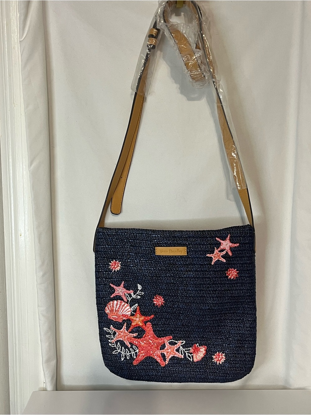 Vera Bradley Navy Crossbody with Pink Starfish Embroidery